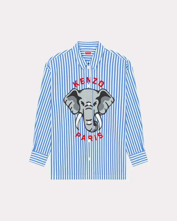 Kenzo Shirts Men Elephant039 Oversized Shirt Royal Blue