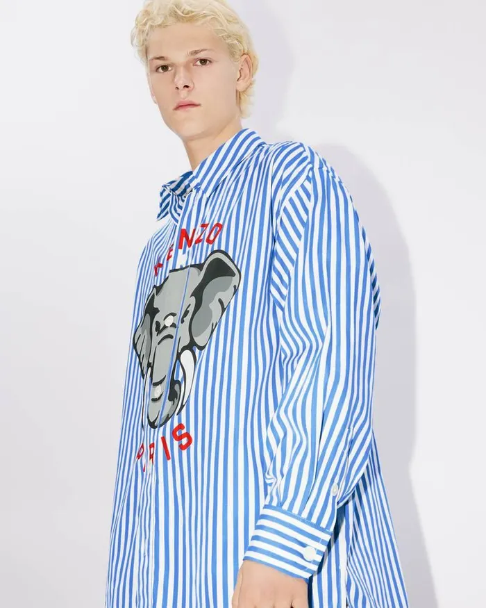 Kenzo Shirts Men Elephant039 Oversized Shirt Royal Blue