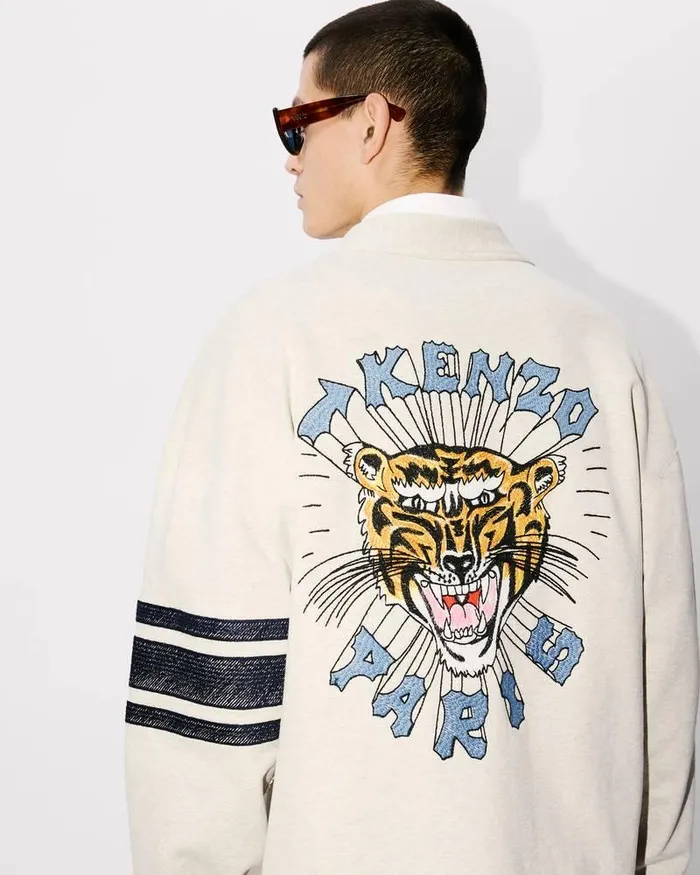 Kenzo Sweatshirts And Hoodies Men Drawn Varsity039 Superoversize Embroidered Cardigan Pale Grey Kenzo Sweatshirts And Hoodies Men Drawn Varsity039 Superoversize Embroidered Cardigan Pale Grey