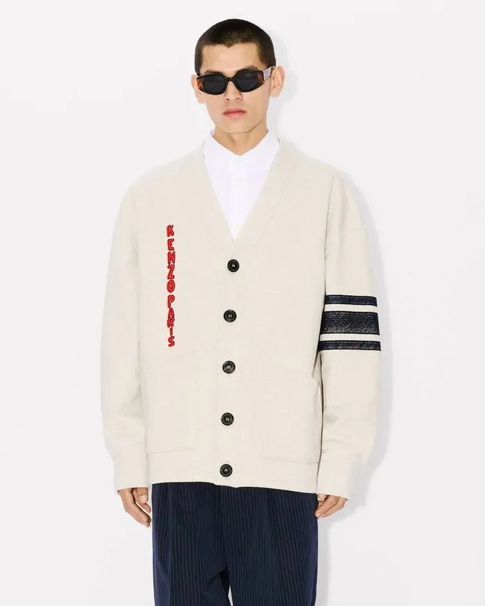 Kenzo Sweatshirts And Hoodies Men Drawn Varsity039 Superoversize Embroidered Cardigan Pale Grey