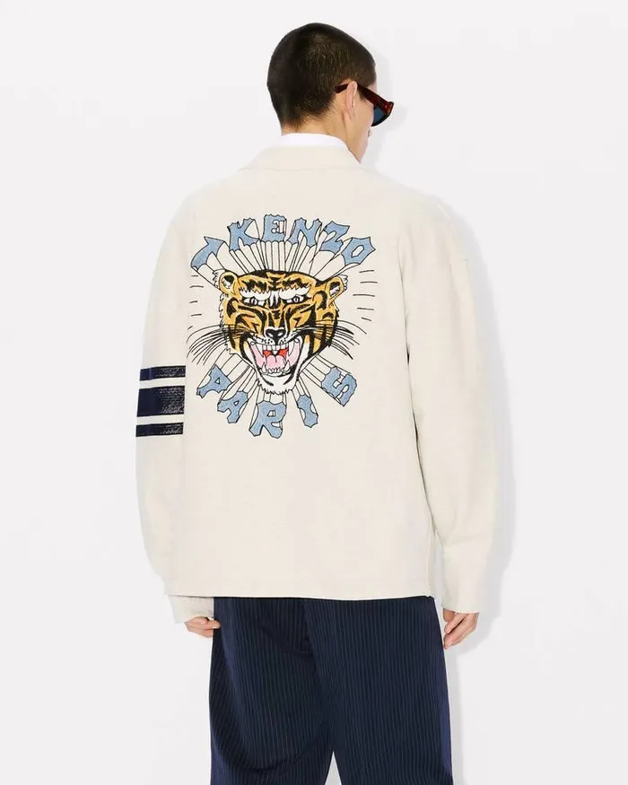 Kenzo Sweatshirts And Hoodies Men Drawn Varsity039 Superoversize Embroidered Cardigan Pale Grey