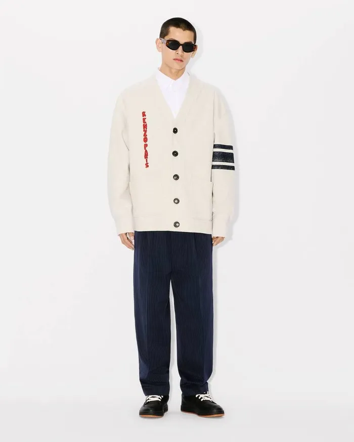 Kenzo Sweatshirts And Hoodies Men Drawn Varsity039 Superoversize Embroidered Cardigan Pale Grey