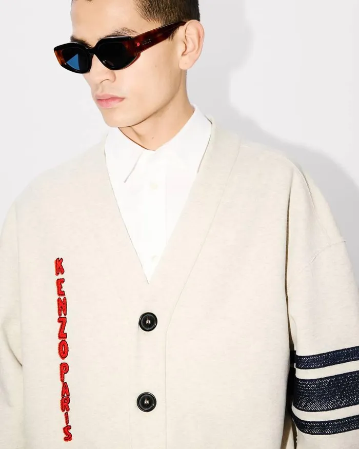Kenzo Sweatshirts And Hoodies Men Drawn Varsity039 Superoversize Embroidered Cardigan Pale Grey