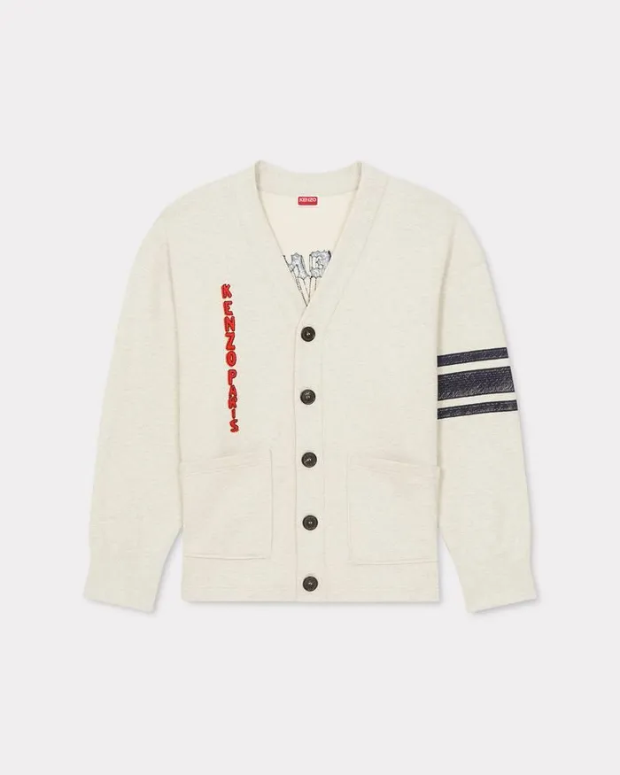 Kenzo Sweatshirts And Hoodies Men Drawn Varsity039 Superoversize Embroidered Cardigan Pale Grey