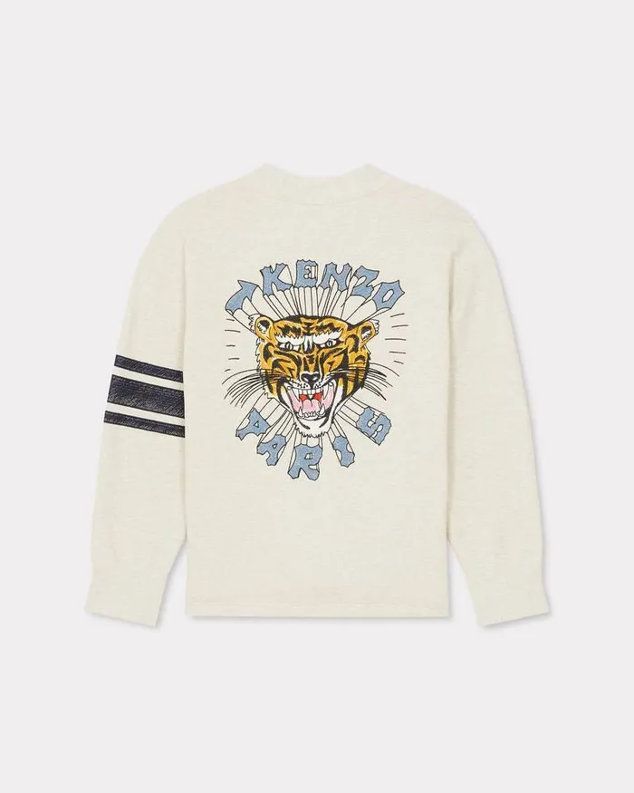 Kenzo Sweatshirts And Hoodies Men Drawn Varsity039 Superoversize Embroidered Cardigan Pale Grey