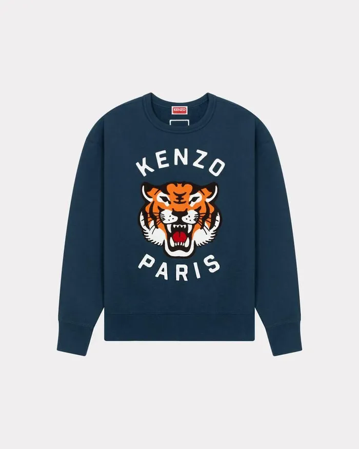 Kenzo Sweatshirts And Hoodies MenWomen Lucky Tiger039 Embroidered Oversized Genderless Sweatshirt Midnight Blue