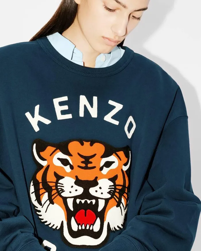 Kenzo Sweatshirts And Hoodies MenWomen Lucky Tiger039 Embroidered Oversized Genderless Sweatshirt Midnight Blue