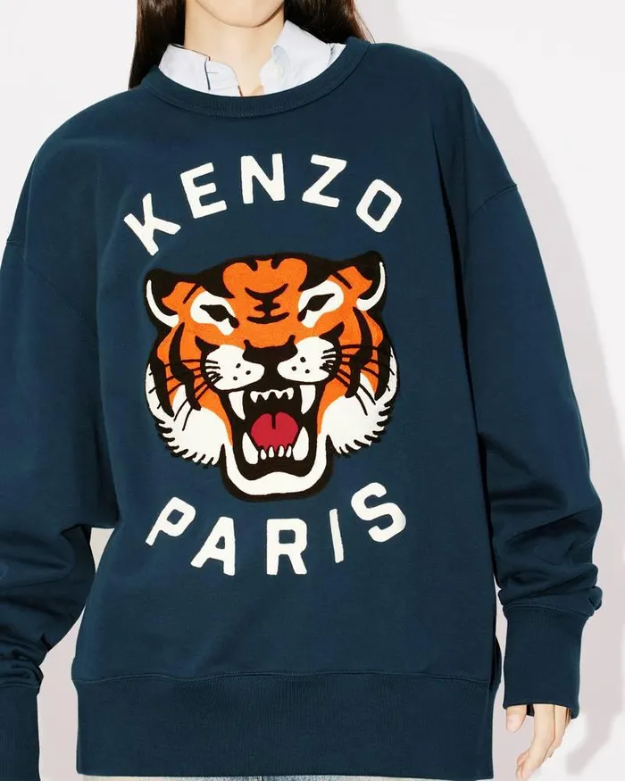 Kenzo Sweatshirts And Hoodies MenWomen Lucky Tiger039 Embroidered Oversized Genderless Sweatshirt Midnight Blue