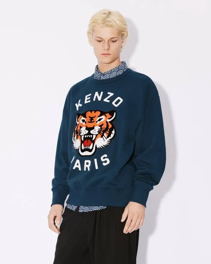 Kenzo Sweatshirts And Hoodies MenWomen Lucky Tiger039 Embroidered Oversized Genderless Sweatshirt Midnight Blue