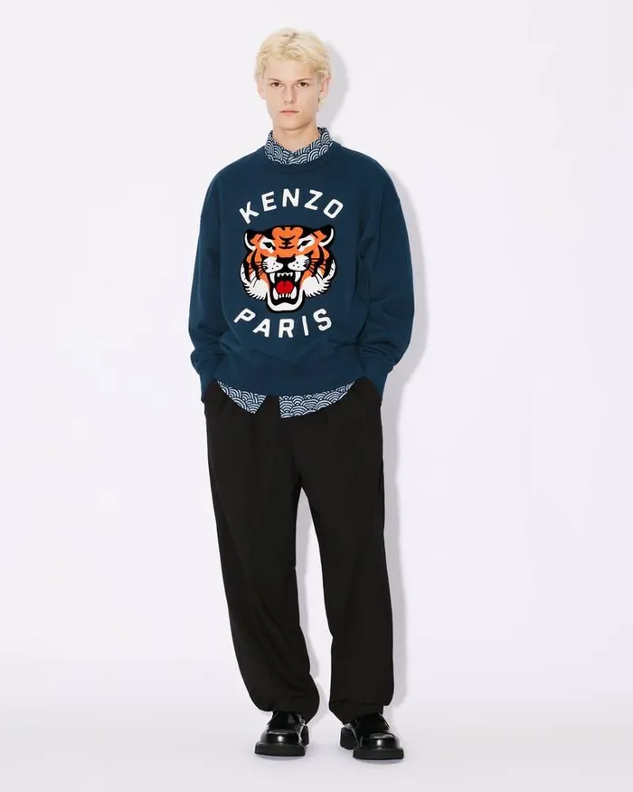Kenzo Sweatshirts And Hoodies MenWomen Lucky Tiger039 Embroidered Oversized Genderless Sweatshirt Midnight Blue