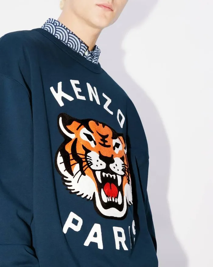 Kenzo Sweatshirts And Hoodies MenWomen Lucky Tiger039 Embroidered Oversized Genderless Sweatshirt Midnight Blue
