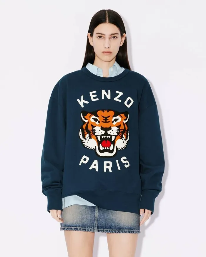 Kenzo Sweatshirts And Hoodies MenWomen Lucky Tiger039 Embroidered Oversized Genderless Sweatshirt Midnight Blue