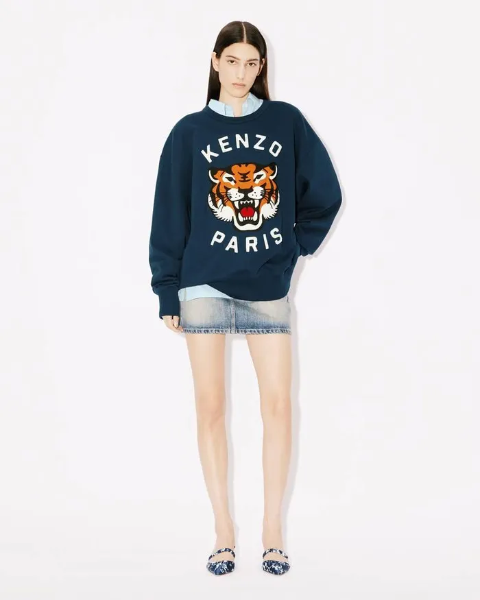 Kenzo Sweatshirts And Hoodies MenWomen Lucky Tiger039 Embroidered Oversized Genderless Sweatshirt Midnight Blue