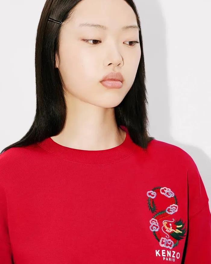 Kenzo Sweatshirts And Hoodies Women 039Year Of The Dragon Crest039 Embroidered Regular Sweatshirt Cherry