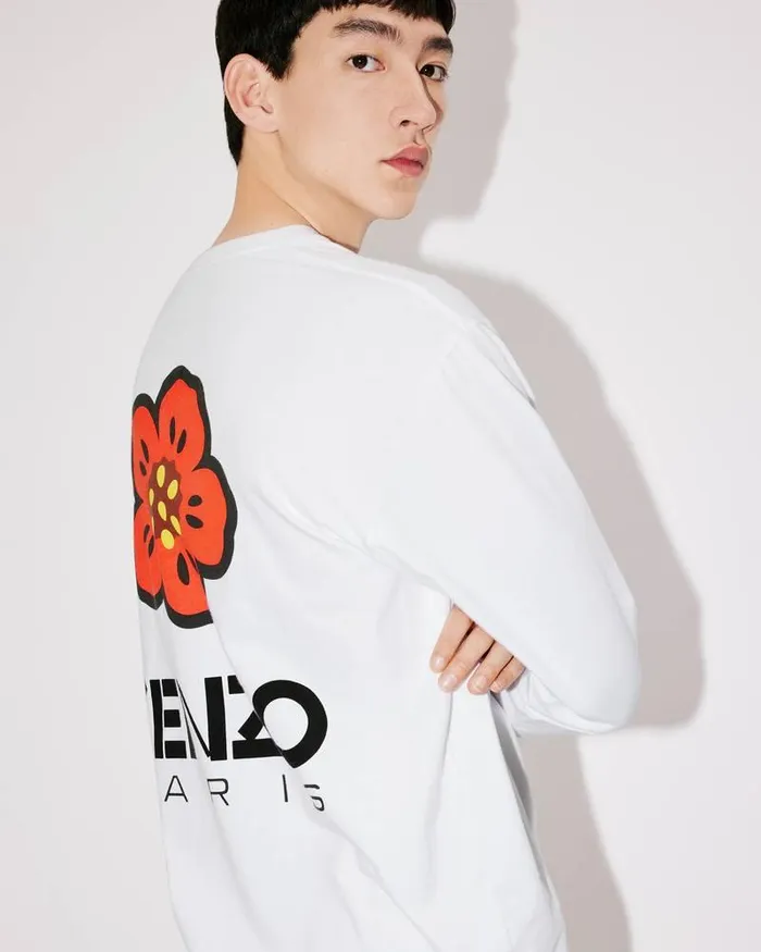 Kenzo TShirts And Polos Men 039Boke Flower039 Embroidered Longsleeved Tshirt White