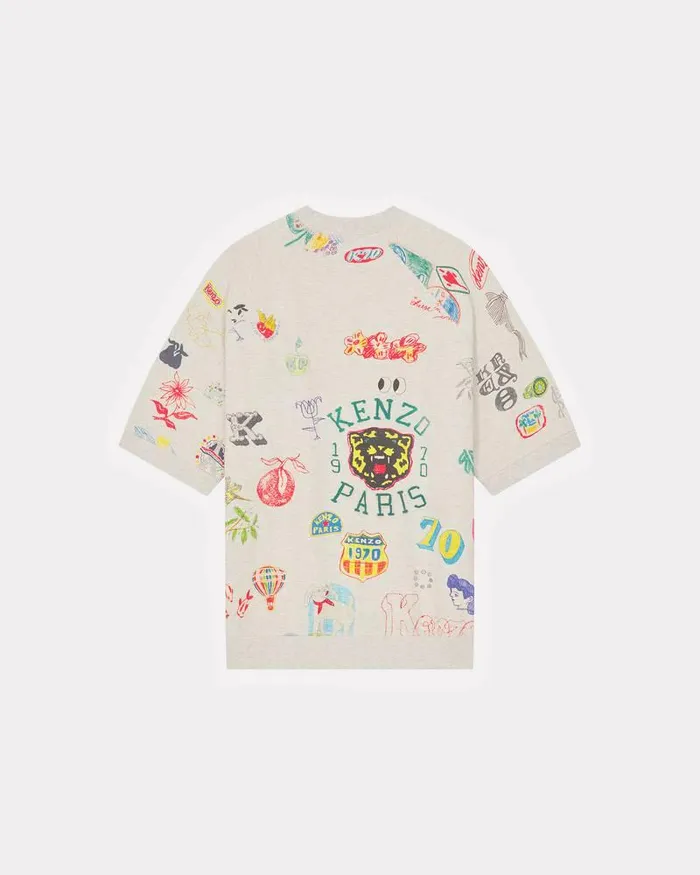 Kenzo TShirts And Polos Men Drawn Varsity039 Tshirt Pale Grey