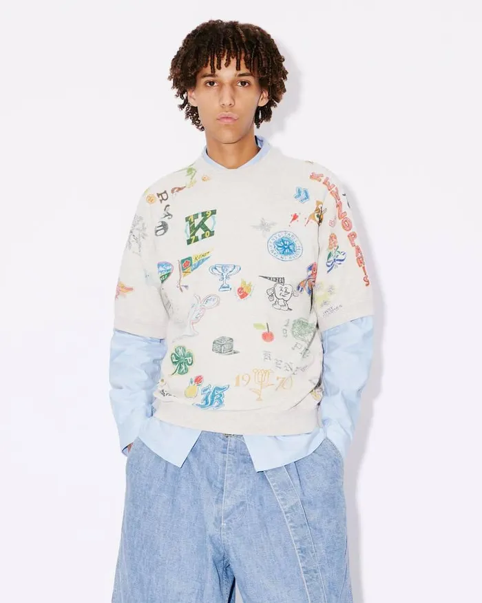 Kenzo TShirts And Polos Men Drawn Varsity039 Tshirt Pale Grey
