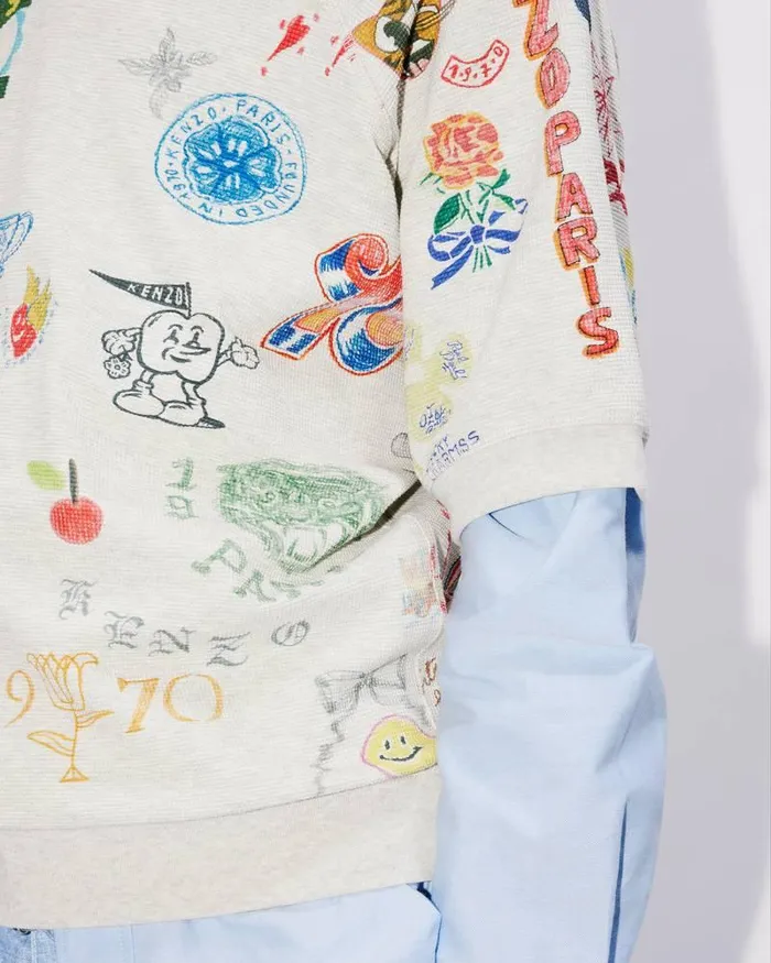 Kenzo TShirts And Polos Men Drawn Varsity039 Tshirt Pale Grey