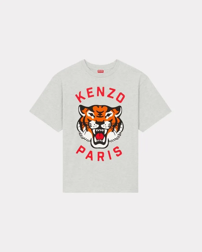 Kenzo TShirts And Polos MenWomen Lucky Tiger039 Oversized Genderless Tshirt Pale Grey