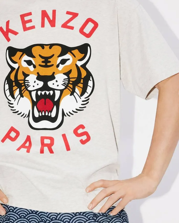 Kenzo TShirts And Polos MenWomen Lucky Tiger039 Oversized Genderless Tshirt Pale Grey