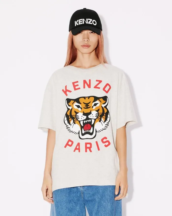 Kenzo TShirts And Polos MenWomen Lucky Tiger039 Oversized Genderless Tshirt Pale Grey