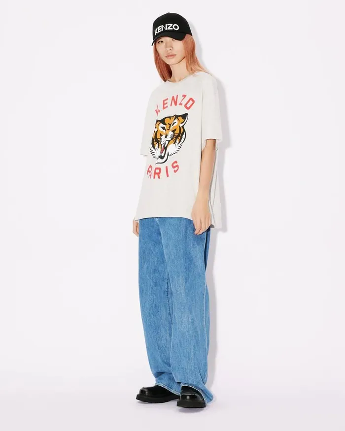 Kenzo TShirts And Polos MenWomen Lucky Tiger039 Oversized Genderless Tshirt Pale Grey