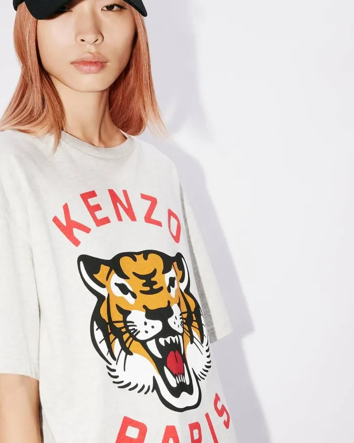Kenzo TShirts And Polos MenWomen Lucky Tiger039 Oversized Genderless Tshirt Pale Grey