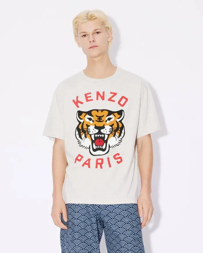 Kenzo TShirts And Polos MenWomen Lucky Tiger039 Oversized Genderless Tshirt Pale Grey