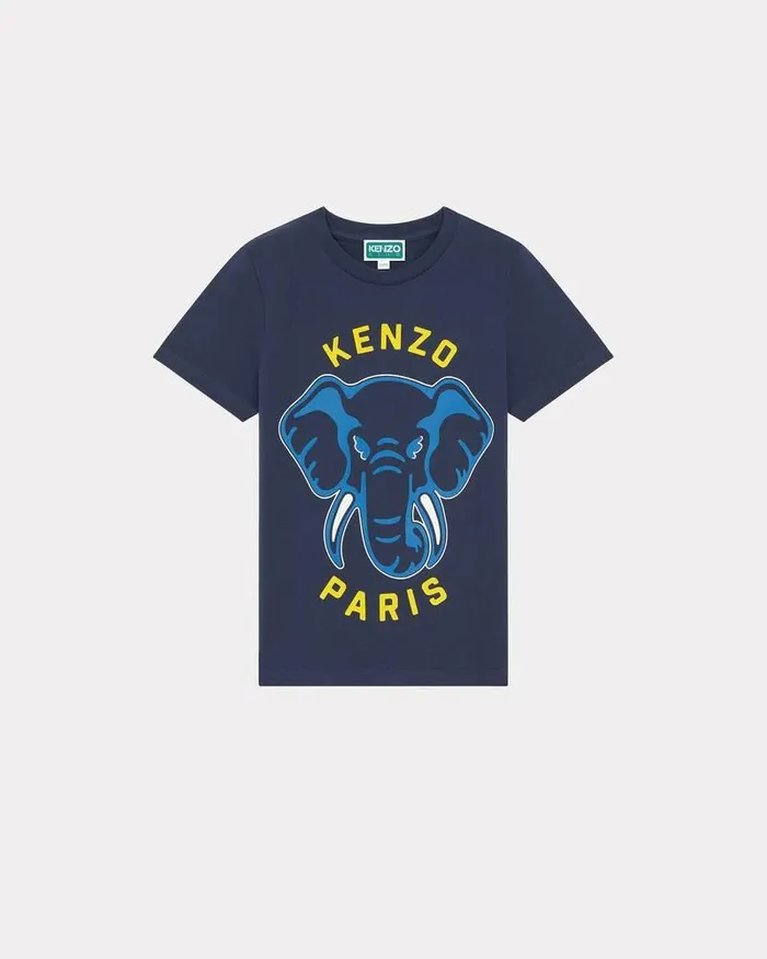 Kenzo TShirts And Sweatshirts Kids Shortsleeved Cotton Tshirt Navy Blue