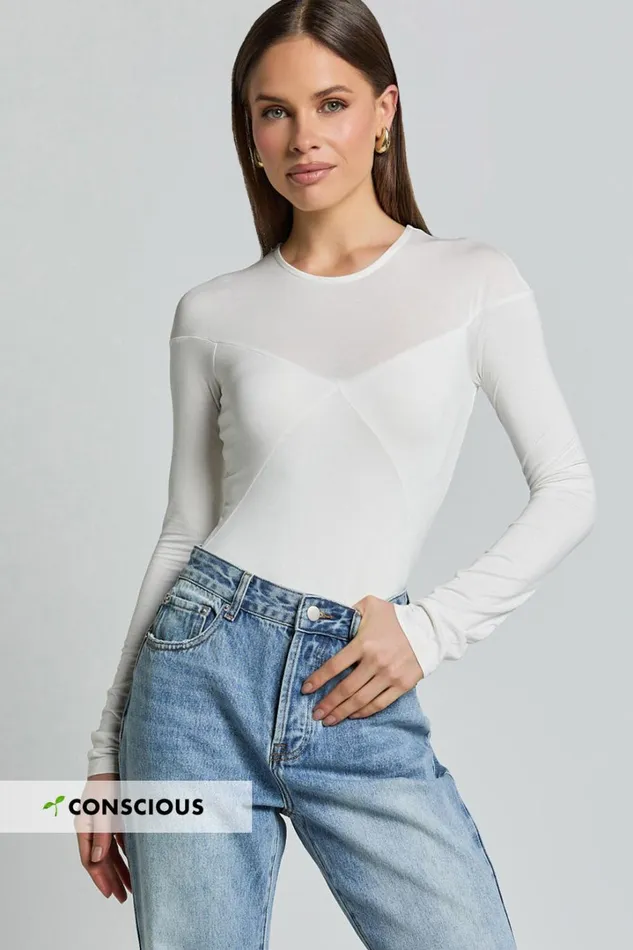 Kerryn Bodysuit 8211 Long Sleeve Marl Cross Front Bodysuit In Ivory Women Showpo Conscious Kerryn Bodysuit 8211 Long Sleeve Marl Cross Front Bodysuit In Ivory Women Showpo Conscious