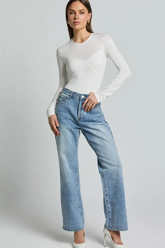 Kerryn Bodysuit 8211 Long Sleeve Marl Cross Front Bodysuit In Ivory Women Showpo Conscious