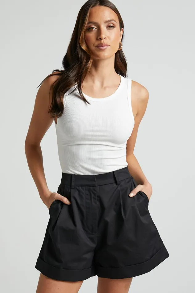Khaimy Shorts 8211 High Waisted Cuffed Shorts In Black Women Showpo Shorts
