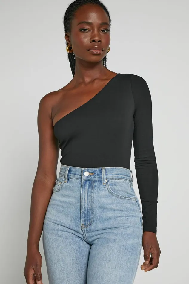 Khanley Bodysuit 8211 One Shoulder Long Sleeve Bodysuit In Black Women Showpo Basics