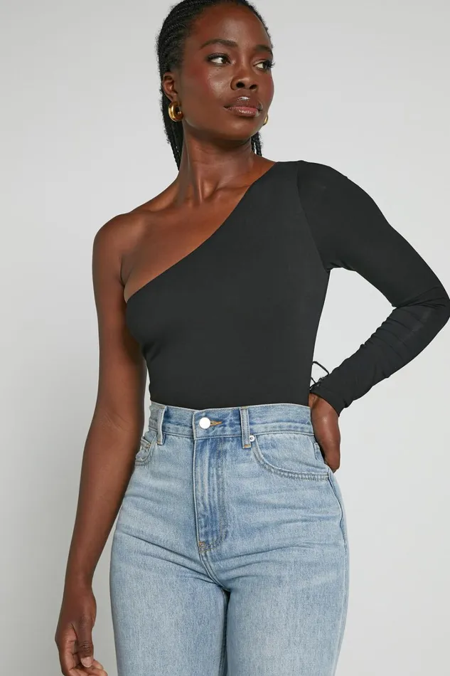 Khanley Bodysuit 8211 One Shoulder Long Sleeve Bodysuit In Black Women Showpo Basics