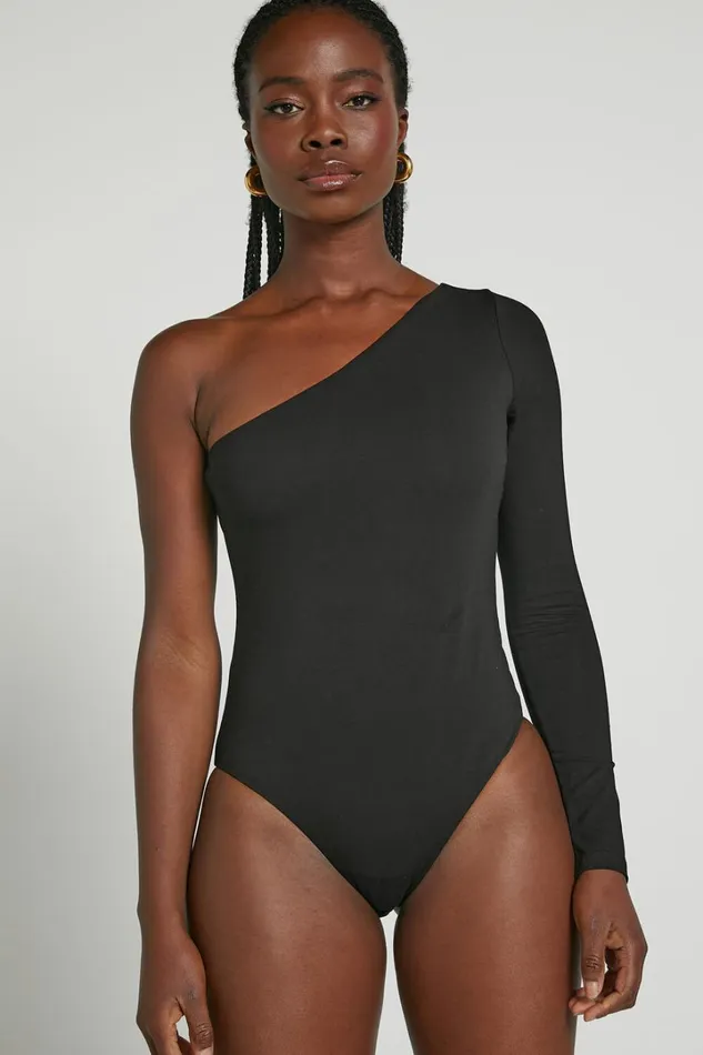 Khanley Bodysuit 8211 One Shoulder Long Sleeve Bodysuit In Black Women Showpo Basics