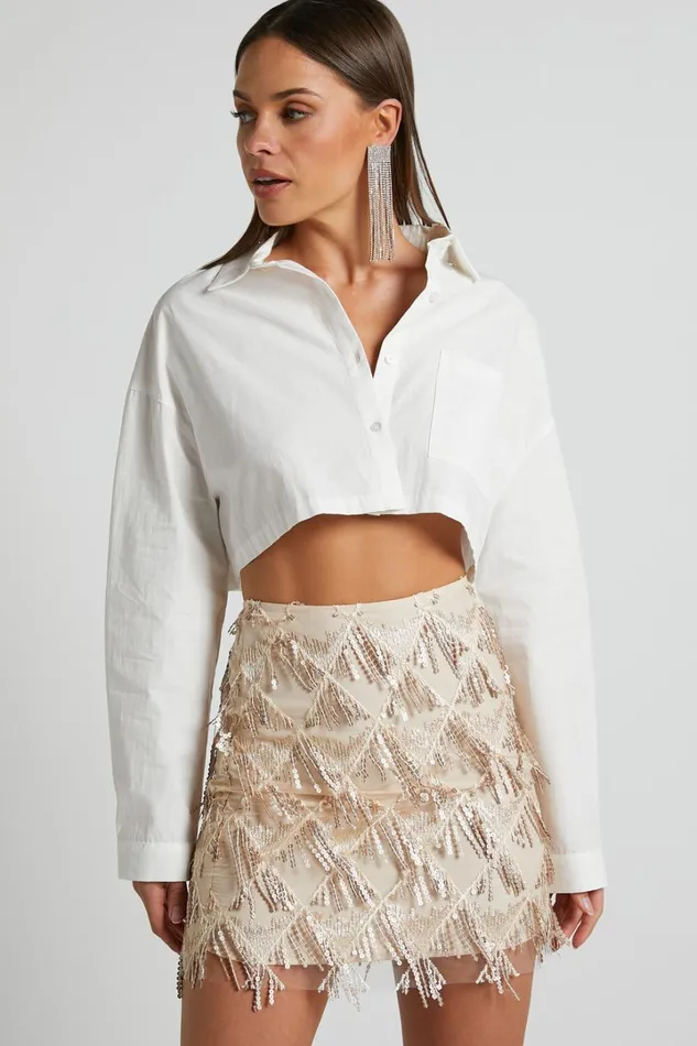 Khrizza Mini Skirt 8211 Sequin Diamond Mesh Skirt In Gold Women Showpo Curve Clothes