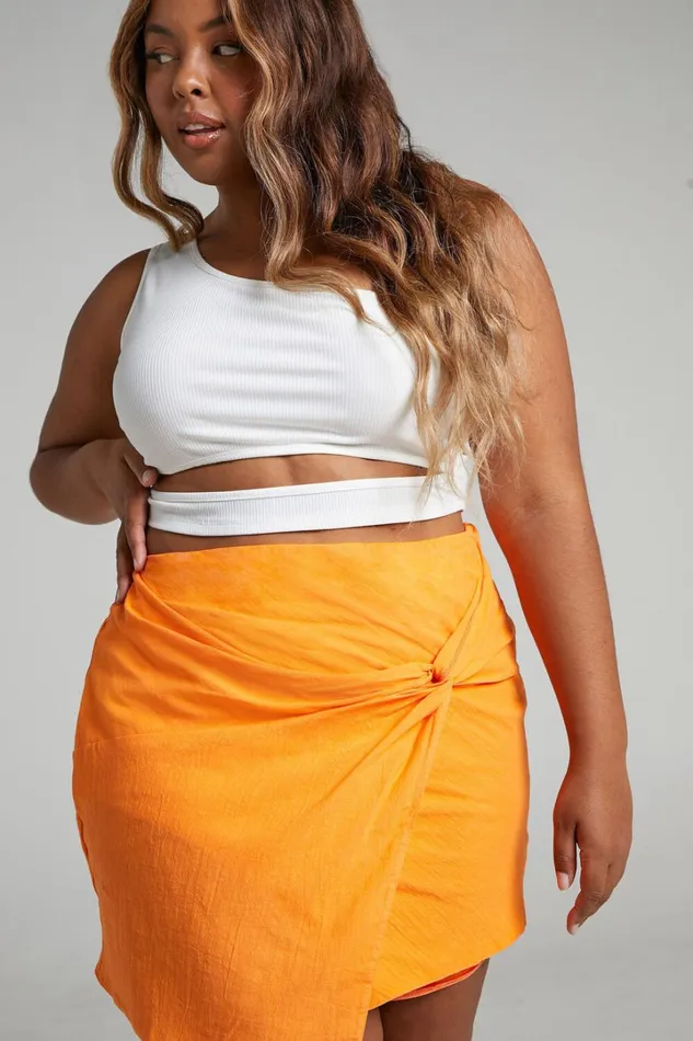 Kiandra Mini Skirt 8211 Linen Look Twist Front Skirt In Orange Women Showpo Skirts