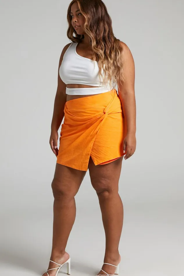 Kiandra Mini Skirt 8211 Linen Look Twist Front Skirt In Orange Women Showpo Skirts