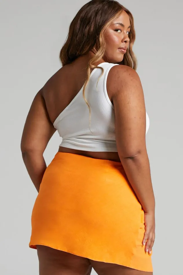 Kiandra Mini Skirt 8211 Linen Look Twist Front Skirt In Orange Women Showpo Skirts