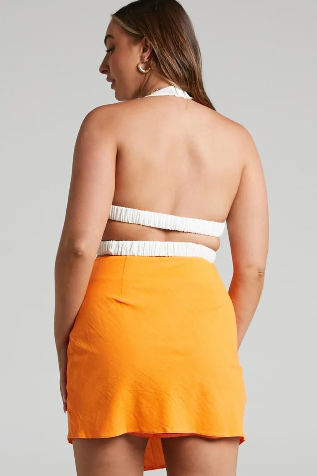 Kiandra Mini Skirt 8211 Linen Look Twist Front Skirt In Orange Women Showpo Skirts