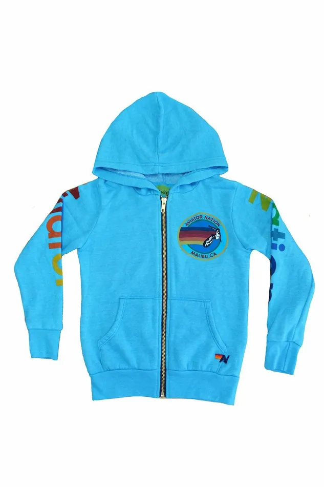 Kids KID039S AVIATOR NATION SAN FRANCISCO ZIP HOODIE 8211 NEON BLUE Aviator Nation