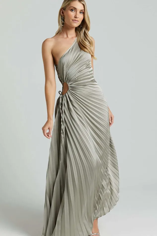 Kitsune Midi Dress 8211 One Shoulder Cut Out Dress In Sage Women Showpo Dresses