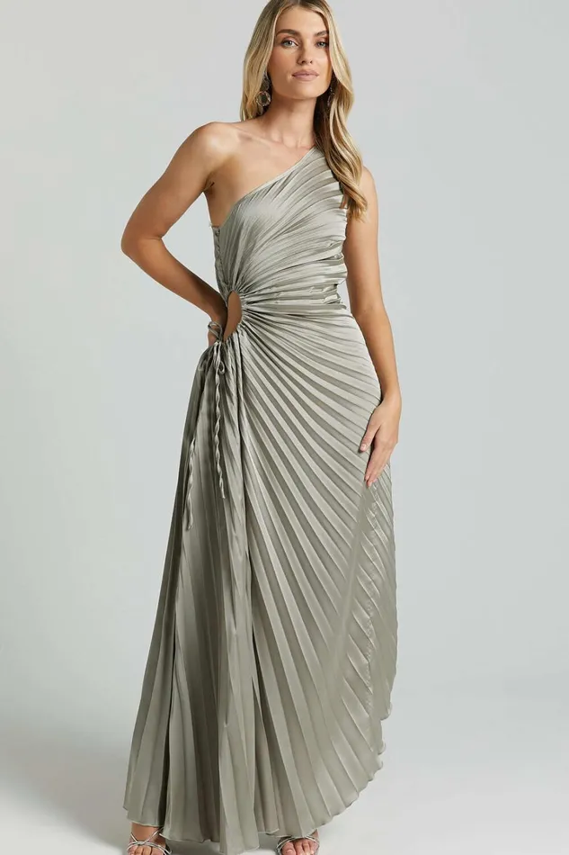 Kitsune Midi Dress 8211 One Shoulder Cut Out Dress In Sage Women Showpo Dresses