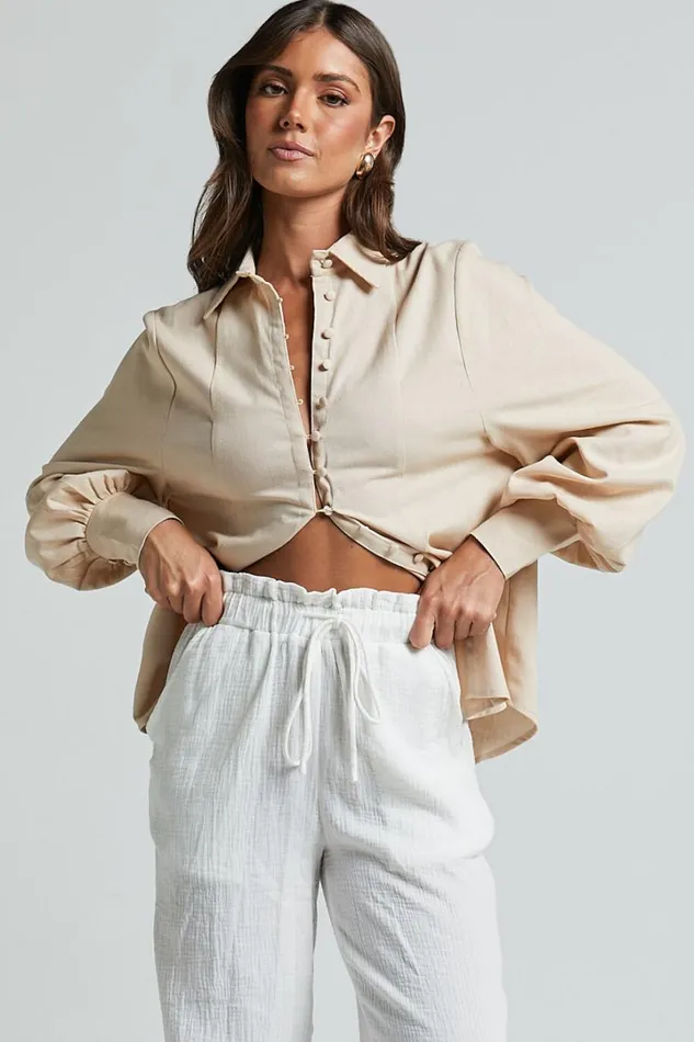 Kiva Blouse 8211 Linen Look Long Sleeve Button Up Blouse In Beige Women Showpo Curve Clothes Kiva Blouse 8211 Linen Look Long Sleeve Button Up Blouse In Beige Women Showpo Curve Clothes