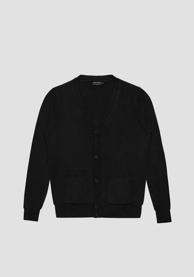 Knitwear Men Antony Morato Regular Fit Cardigan In Black Worked Wool Blend Black