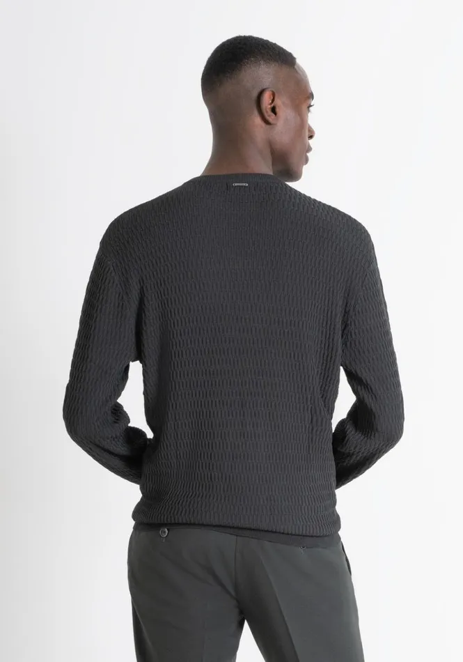 Knitwear Men Antony Morato Regular Fit Green Crew Neck Sweater In Viscose Blend Jacquard Forest Green
