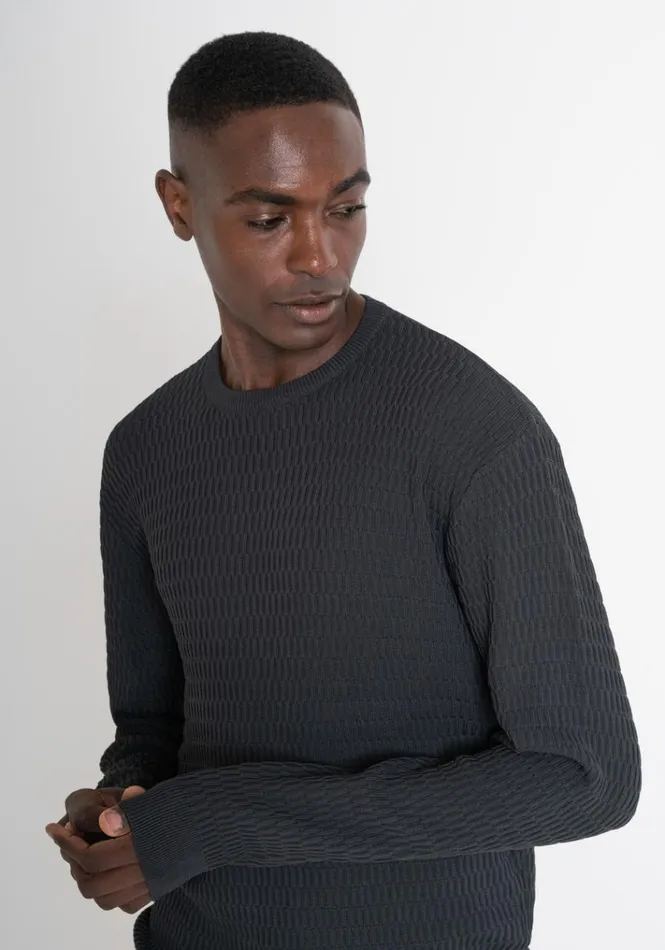 Knitwear Men Antony Morato Regular Fit Green Crew Neck Sweater In Viscose Blend Jacquard Forest Green