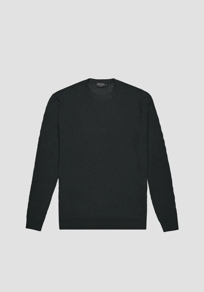Knitwear Men Antony Morato Regular Fit Green Crew Neck Sweater In Viscose Blend Jacquard Forest Green