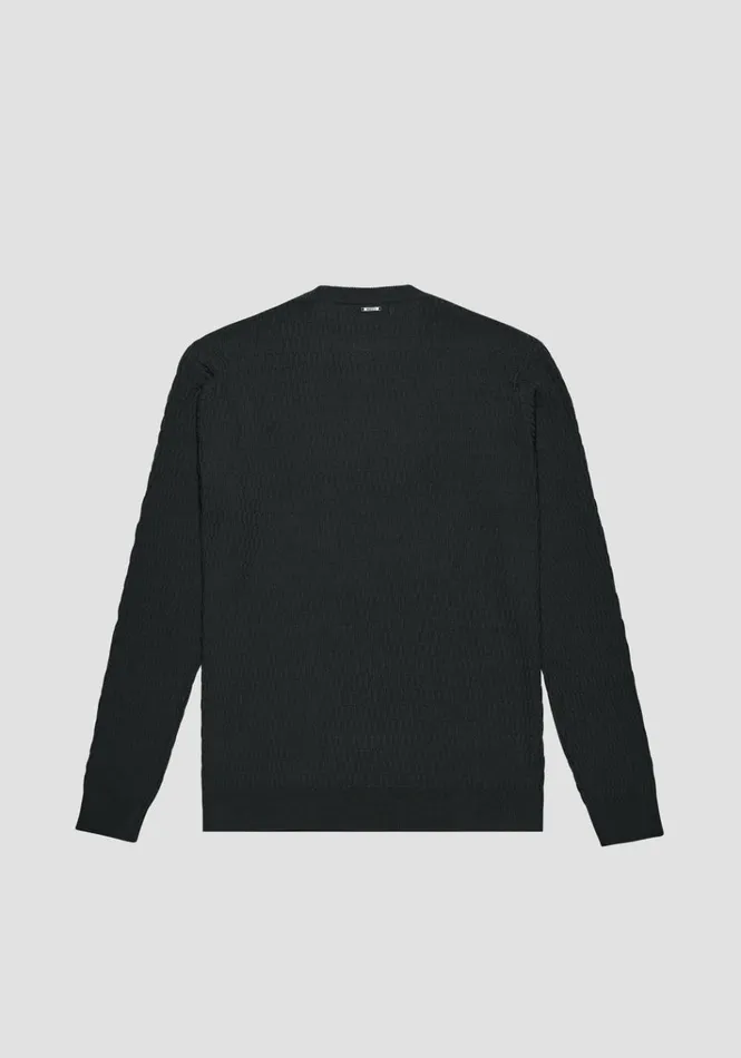 Knitwear Men Antony Morato Regular Fit Green Crew Neck Sweater In Viscose Blend Jacquard Forest Green