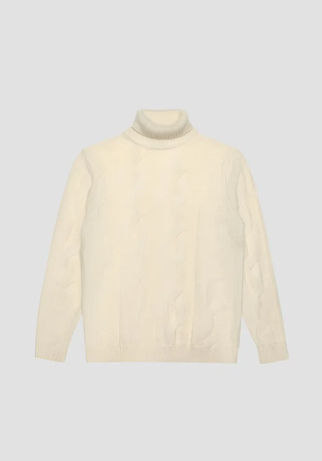 Knitwear Men Antony Morato Regular Fit Merino Wool Blend Jumper With Cable Stitching White Knitwear Men Antony Morato Regular Fit Merino Wool Blend Jumper With Cable Stitching White